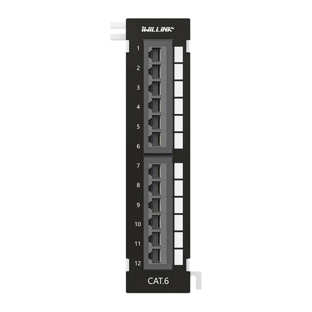 Alt view image 2 of 7 - 12 Port Patch Panel, Mini 12 Port Vertical Cat6 Patch Panel with Wallmount Bracket Included and 89D Bracket, 568A/B Compatible and RJ45 Cat6 Keystone Coupler 25-Pack