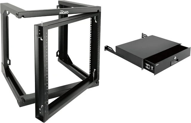 Main image of Tecmojo 9U Wall Mount Rack with Swing Gate & 2U Rack Mount Drawer, 18in Depth Open Frame Rack Fit in 19" Networking Equipment, 110lbs(55kg), Lockable Server Rack Drawer with Cable Holes