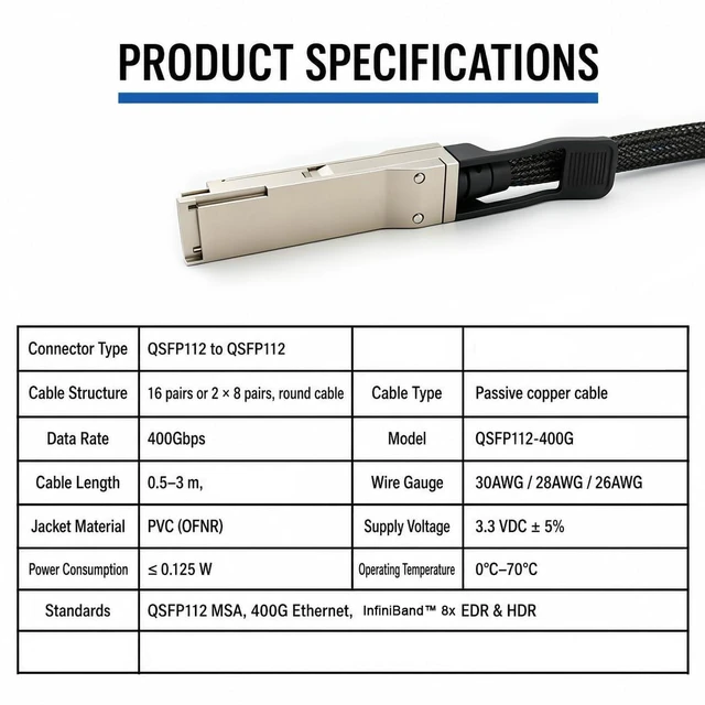 Alt view image 6 of 6 - 0.5m/1.64ft 400G QSFP112 to QSFP112 DAC Cable Compatible with NVIDIA DGX Spark & Other GB10 AI Systems, 30AWG Passive Direct Attach Copper Twinax, 400G Ethernet INFINIBAND Stacking Cable