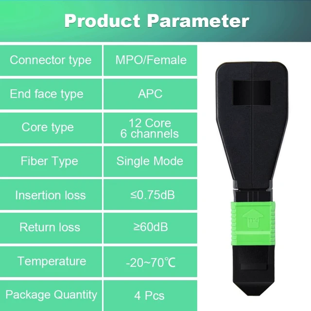 Alt view image 7 of 7 - GwliUni 4Pcs MPO Single Mode Female Loopback Plug Supports 12 Fiber Core 6 Channels Type A for 40G 100G Networks and QSFP Testing