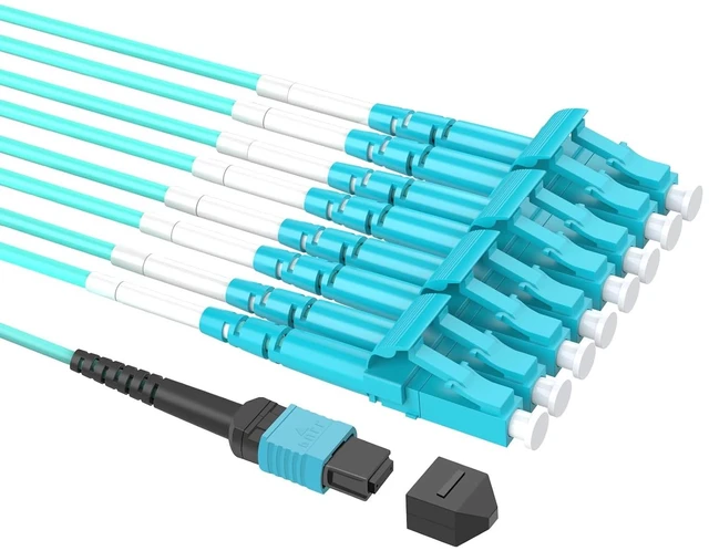 Main image of MPO-LC 10m OM4 Fiber Patch Cable,33.0ft 8-Core Multimode Fiber Optic,LSZH Jacket Optical Cord,40G/40GBASE-SR4 Breakout Cable, MTP Compatible for QSFP Transceivers,Data Center/Optical Communications