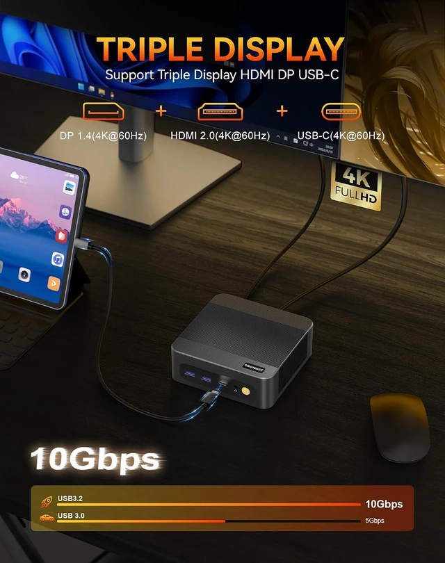 Alt view image 3 of 7 - N4 NEO Ryzen 7 6800H Mini PC, 24GB DDR5 512G PCIe4 SSD Mini Computers, Dual Gigabit LAN Port