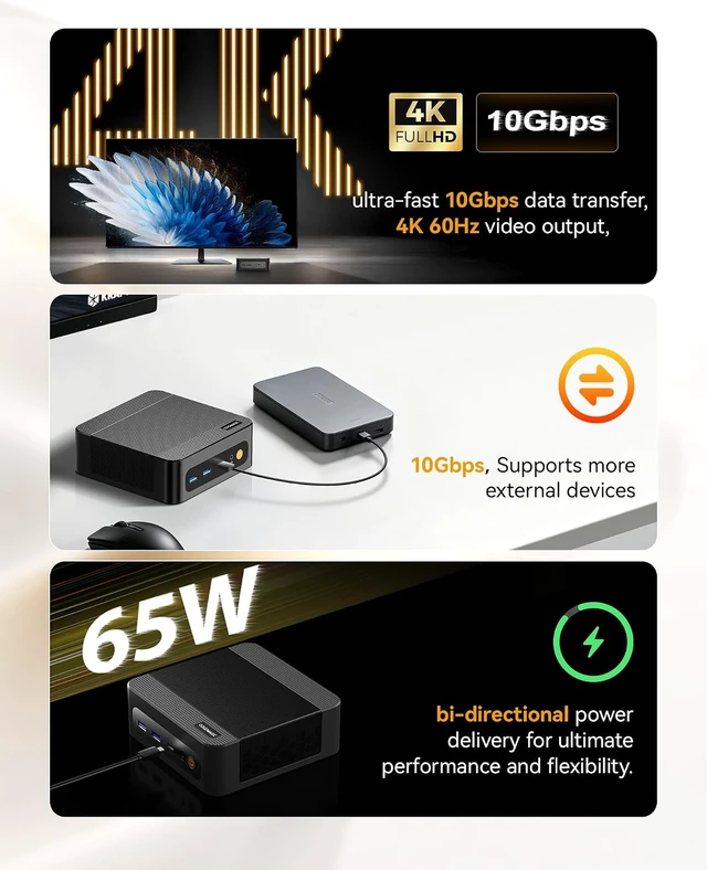Alt view image 4 of 7 - N4 NEO Ryzen 7 6800H Mini PC, 24GB DDR5 512G PCIe4 SSD Mini Computers, Dual Gigabit LAN Port