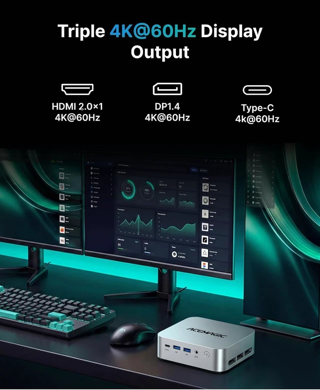 Alt view image 5 of 7 - ACEMAGIC M1 Gaming Mini PC Ryzen 7 7736U 24GB 512GB SSD Wind11 Pro 4.7 GHz