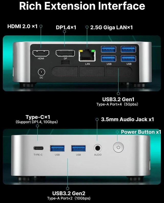 Alt view image 7 of 7 - ACEMAGIC M1 Gaming Mini PC Ryzen 7 7736U 24GB 512GB SSD Wind11 Pro 4.7 GHz