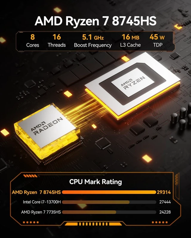 Alt view image 5 of 7 - GEEKOM A8 Mini PC, Ryzen 7 8745HS, 16GB DDR5 Upgradeable RAM, 1TB SSD