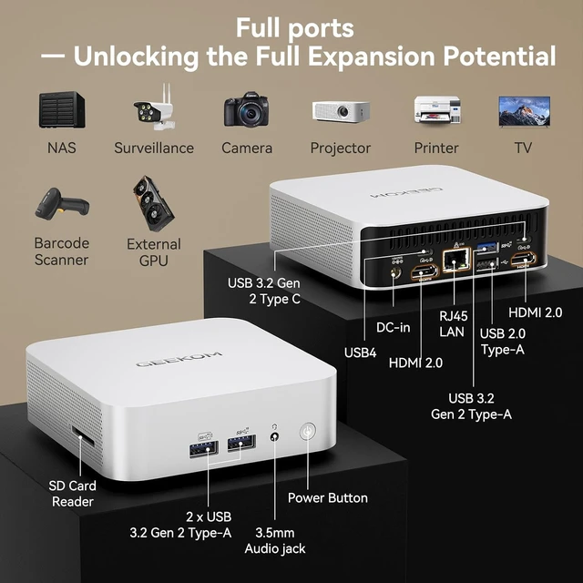 Alt view image 5 of 7 - GEEKOM A7 Mini PC,Ryzen 5 7545U(Low-Power) 16GB DDR5 &500GB SSD(Expandable)