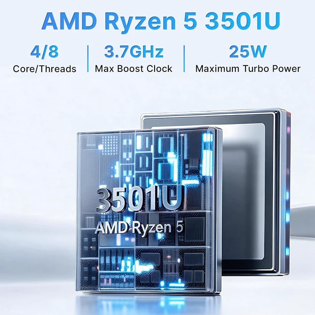 Alt view image 3 of 7 - wo-we P7 Mini PC AMD Ryzen 5 3501U 8GB DDR4 RAM 256GB NVMe SSD