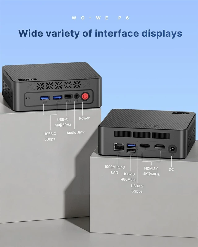 Alt view image 5 of 7 - wo-we Mini PC AMD Ryzen 5 3500U, 8GB DDR4 RAM 256GB NVMe SSD