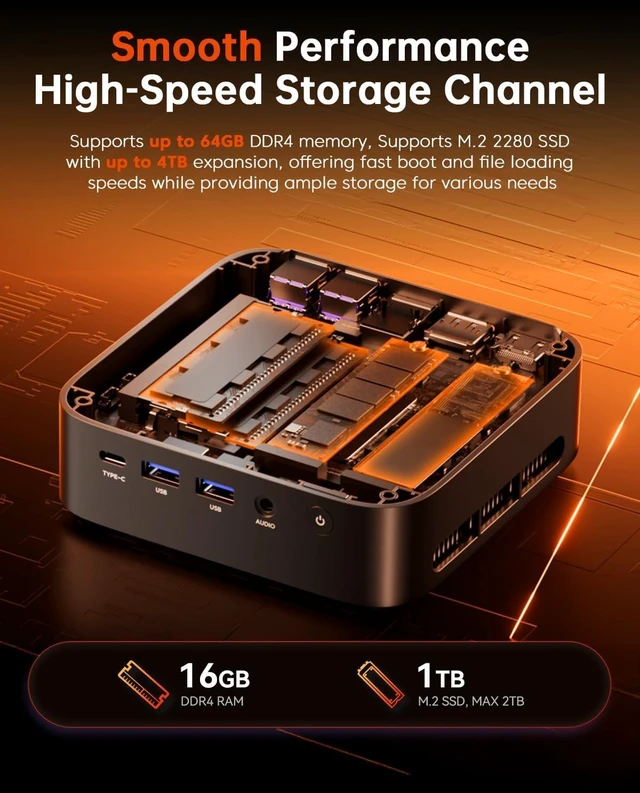 Alt view image 5 of 7 - ACEMAGIC K1 Mini PC Win 11 Pro, AMD Ryzen 5 7430U, 16GB DDR4, 1TB SSD