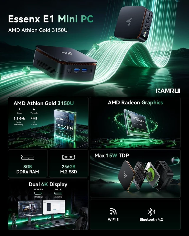 Alt view image 2 of 7 - KAMRUI Mini PC, AMD 3150U, 8GB RAM, 256GB SSD