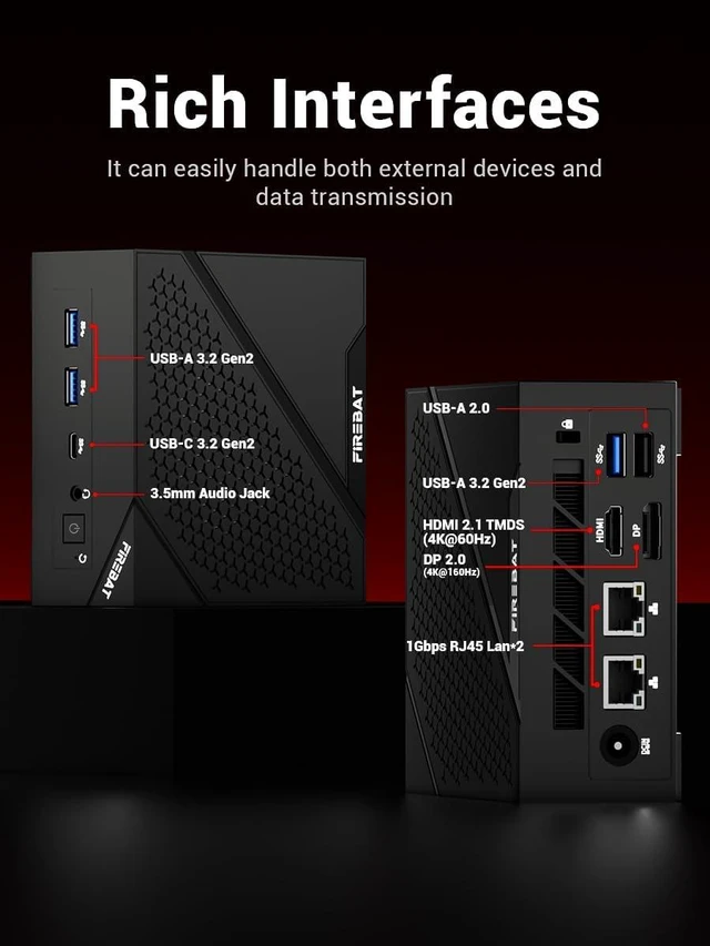Alt view image 4 of 7 - FIREBAT Mini Gaming PC, AMD Ryzen 6600H, Radeon 660M,16GB 6400MHz LPDDR5 512GBPCIe SSD, Wi-Fi 6, BT 5.2, 2X LAN, DP 2.0 (4K@160Hz),USB-C, Desktop Computer for Home, Business, and Students AM02