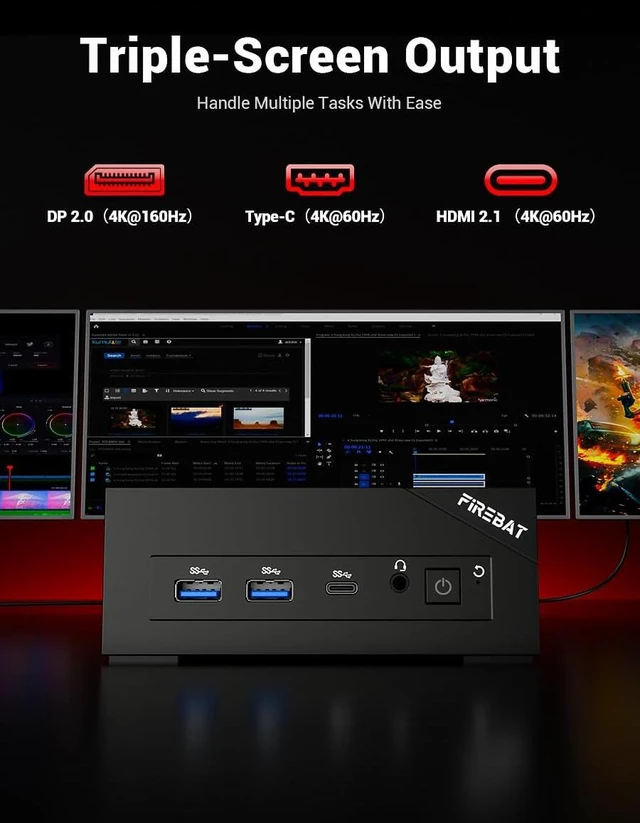 Alt view image 6 of 7 - FIREBAT Mini Gaming PC, AMD Ryzen 6600H, Radeon 660M,16GB 6400MHz LPDDR5 512GBPCIe SSD, Wi-Fi 6, BT 5.2, 2X LAN, DP 2.0 (4K@160Hz),USB-C, Desktop Computer for Home, Business, and Students AM02