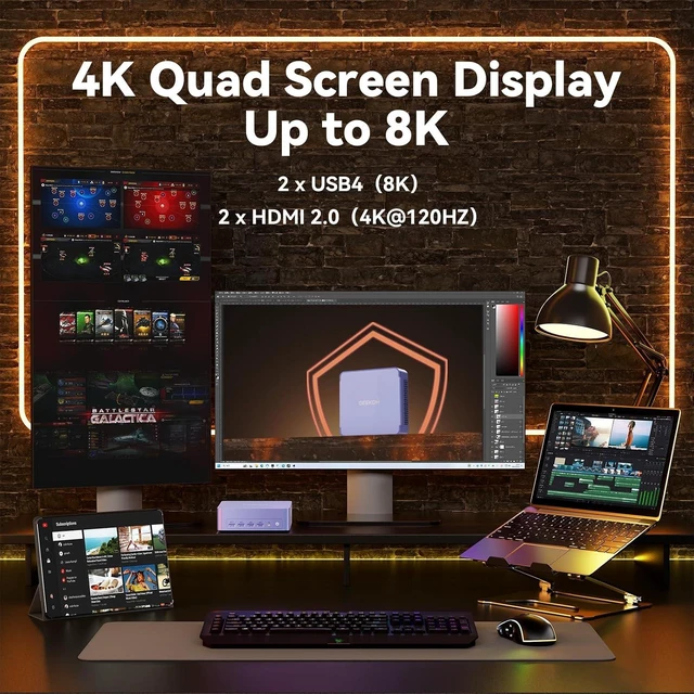 Alt view image 5 of 7 - GEEKOM High Speed AX8 Max Mini PC with AMD Ryzen 7 8745HS Dual 2.5GbE LAN Port, 32GB DDR5, 1TB NVMe SSD, Radeon 780M, Quad Display, USB4.0(40Gbps), Big Fan Cooling Quiet Office Gaming
