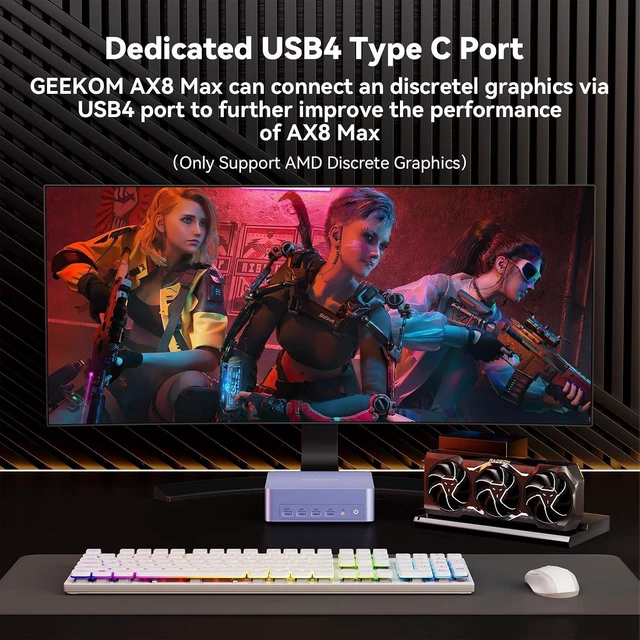 Alt view image 7 of 7 - GEEKOM High Speed AX8 Max Mini PC with AMD Ryzen 7 8745HS Dual 2.5GbE LAN Port, 32GB DDR5, 1TB NVMe SSD, Radeon 780M, Quad Display, USB4.0(40Gbps), Big Fan Cooling Quiet Office Gaming