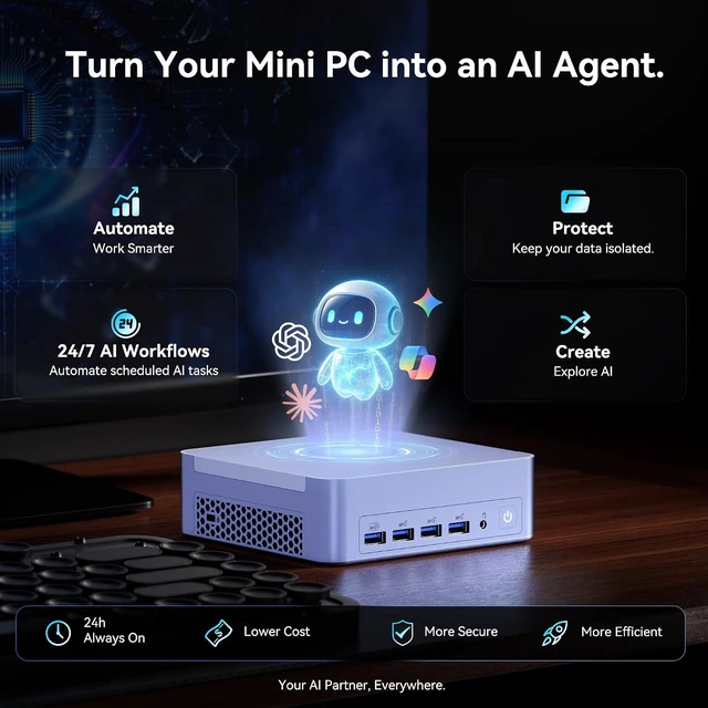 Alt view image 5 of 7 - GEEKOM AX8 Max Silent Mini PC, Ryzen 7 8745HS, DDR5 16GB 1TB SSD
