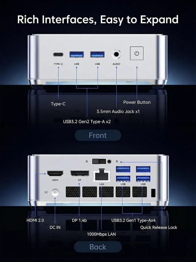 Alt view image 6 of 7 - KAMRUI Hyper H2 Mini PC, Core i5-14500HX, 16GB RAM, 512GB SSD