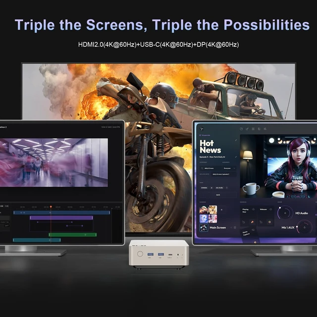 Alt view image 7 of 7 - wo-we H7 Mini PC AMD Ryzen 3 3200G AM4 Upgradeable CPU,8GB 256GB,2×2.5G LAN