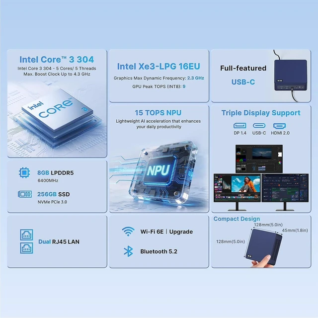Alt view image 2 of 7 - AI Mini PC, Intel Wildcat Lake Core 3 304 5C/5T, Mini Computer W- 11 PRO
