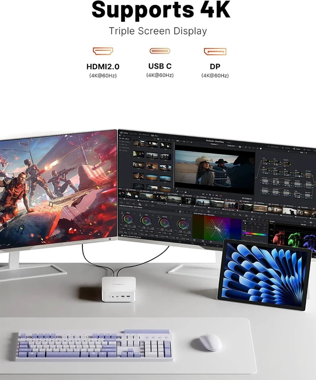 Alt view image 4 of 7 - N5 Mini PC, Ryzen 3 5400U up to 4.0GHz, 16GB DDR4 RAM 512GB NVMe SSD, Triple 4K Display, Dual 2.5GbE, WiFi 5, Bluetooth 5.0, Dual M.2 Storage Expansion, Small Desktop for Home Office Business
