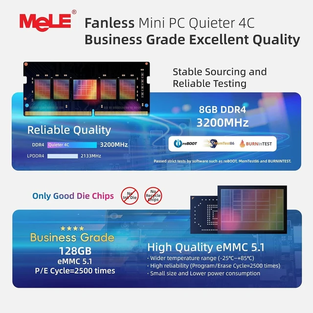 Alt view image 4 of 7 - MeLE Business Grade Quieter 4C Fanless Mini PC N150 (up to 3.6GHz) 8G 256G