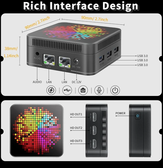 Alt view image 6 of 7 - RUPA HSI-N100 Mini Pc Windows 11, N100 Mini PC 12GB DDR4 RAM 512GB 2.5''SSD, Micro PC Support Real 4K HDR 10+ Triple Display, WiFi6, BT5.2, USB3.0, Gigabit Ethernet Mini Computer for Home/Office