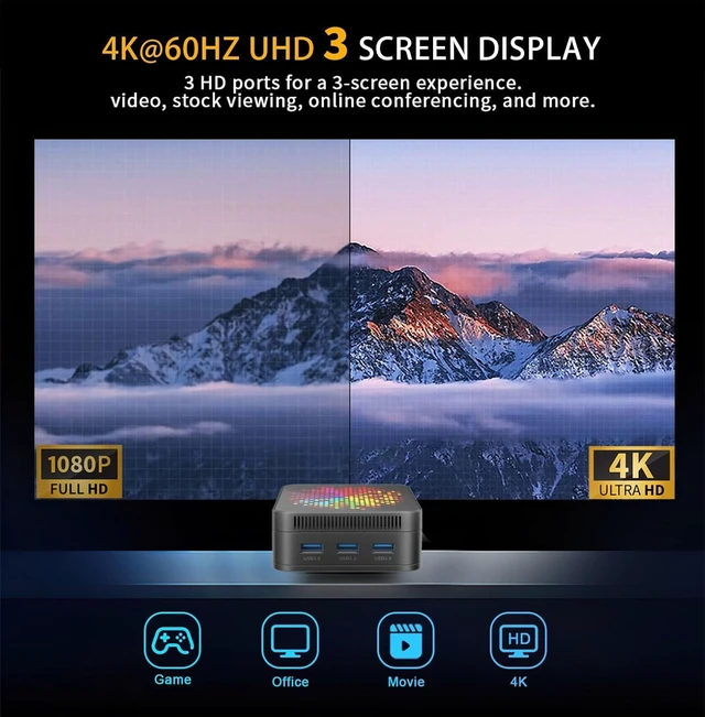 Alt view image 5 of 7 - RUPA HSI-N100 Mini Pc Windows 11, N100 Mini PC 12GB DDR4 RAM 512GB 2.5''SSD, Micro PC Support Real 4K HDR 10+ Triple Display, WiFi6, BT5.2, USB3.0, Gigabit Ethernet Mini Computer for Home/Office