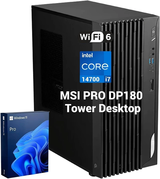 Main image of MSI PRO DP180 Business Tower Desktop Computer, Intel 20-Core i7-14700