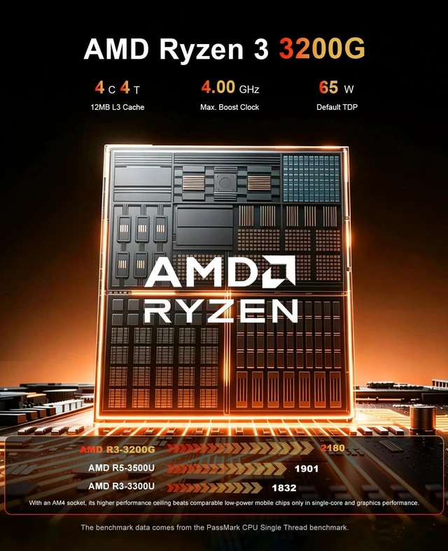 Alt view image 4 of 7 - wo-we H7 Mini PC AMD Ryzen 3 3200G 8GB 256GB, AM4 Socket, 65W Full Power
