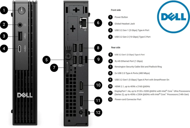 Alt view image 6 of 7 - Dell Pro Micro QCM1250 Mini Desktop (New OptiPlex Version), 14th Gen i5-14500T (14 Cores, Up to 4.8GHz), HDMI+DP Dual Monitor Support, USB-C, Wi-Fi 6E, Windows 11 Pro (16GB RAM
