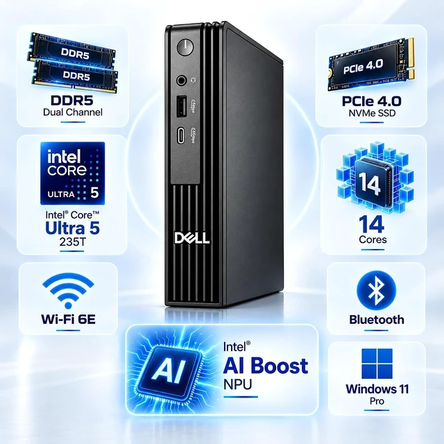 Alt view image 2 of 7 - Dell Pro Micro PC Core Ultra 5-235T (14 Core) AI Business PC Windows 11 Pro