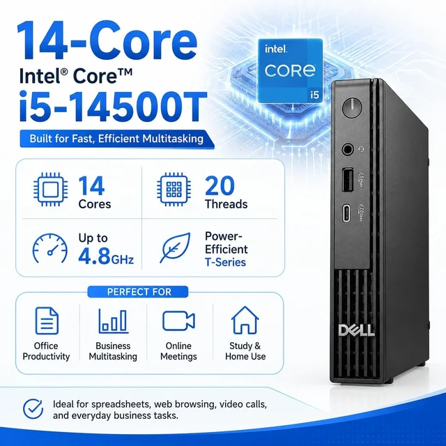 Alt view image 2 of 7 - Dell Pro QCM1250 Business Mini Desktop, Intel 14-Core Core i5-14500T, 8GB DDR5 RAM, 512GB SSD, Dual 4K Ports (HDMI+DP), w/KB & Mouse, Win 11, Free Office 365 for Web