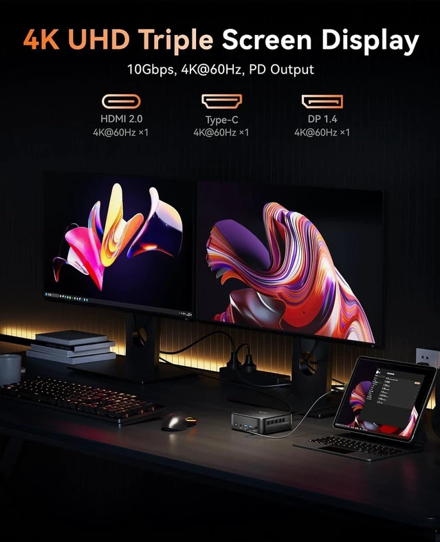Alt view image 4 of 7 - KAMRUI Mini PC, AMD Ryzen 7 5825U Mini Gaming Computers(8C/16T, Max 4.5GHz), 32GB RAM 512GB SSD Micro Desktop Computer, Triple Display, WiFi 6, BT5.2, 1Gbps LAN, Small PC Office Home
