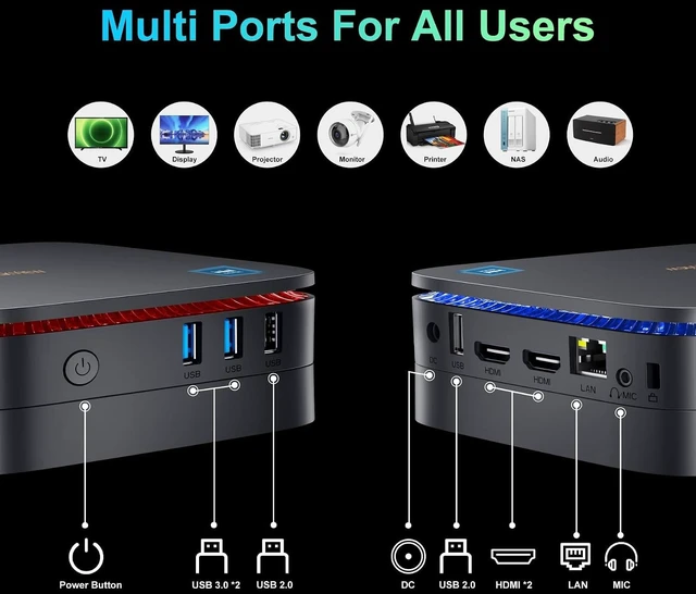 Alt view image 4 of 7 - Blackview MP60 Mini PC 16GB DDR4 RAM 512GB M.2 SSD, Gaming Computer with Processor Intel N5095, VESA/Home/Business Mini Desktop, 4K HD Dual HDMI Gigabit Ethernet, Black