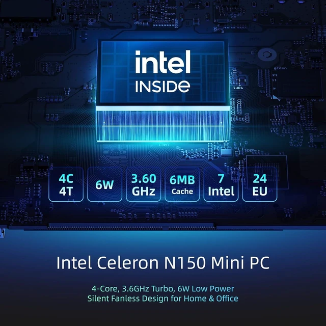 Alt view image 3 of 7 - MeLE Mini PC Quieter HD33, Fanless PC N150 16GB 512GB, Triple 4K Display