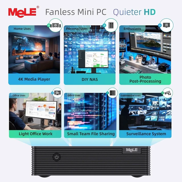 Alt view image 7 of 7 - MeLE Mini PC Quieter HD33, Fanless PC N150 8GB 256GB, Triple 4K Display