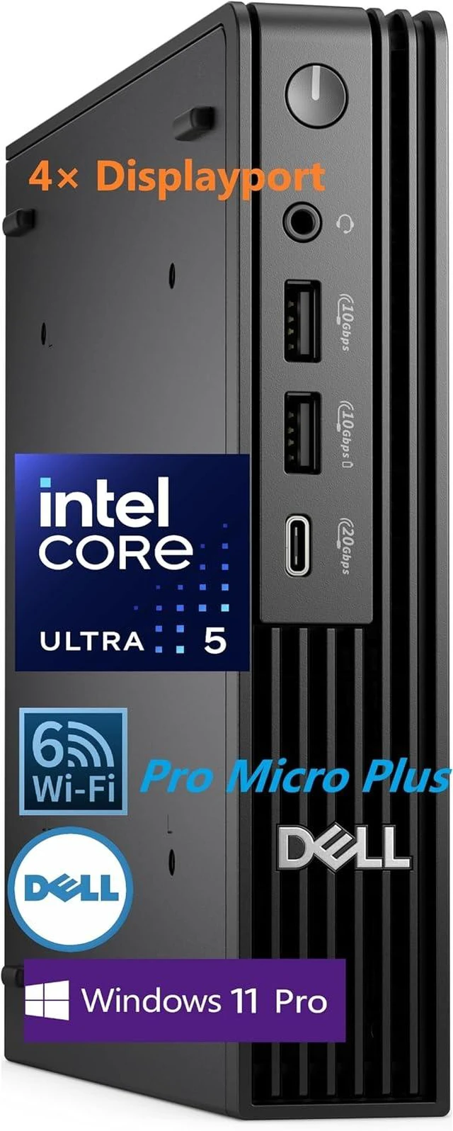 Main image of Dell Pro Micro Mini Desktop, AI PC with Intel Core Ultra 5 235T (14-Core, 13 Tops NPU), 16GB DDR5 RAM, 512GB PCIe SSD, WiFi 6, Windows 11 Pro - for Business Office Home & Multi-Monitor Workstations