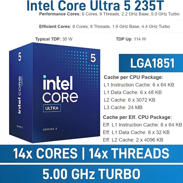 Alt view image 2 of 7 - Dell Pro Micro Mini Desktop, AI PC with Intel Core Ultra 5 235T (14-Core, 13 Tops NPU), 16GB DDR5 RAM, 512GB PCIe SSD, WiFi 6, Windows 11 Pro - for Business Office Home & Multi-Monitor Workstations