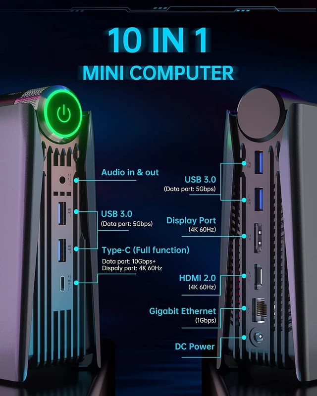 Alt view image 4 of 7 - KAMRUI Thin Client Mini PC AMD 8-Core Ryzen 7 5800U Radeon Graphics 32GB DDR4 RAM 1TB NVMe SSD WiFi AX BT HDMI DP USB-C w/DP RJ-45 RGB Control 3 Adjustable Mode Windows 10 Pro, silver, AMR5-5800U