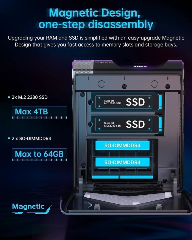 Alt view image 6 of 7 - KAMRUI Thin Client Mini PC AMD 8-Core Ryzen 7 5800U Radeon Graphics 32GB DDR4 RAM 1TB NVMe SSD WiFi AX BT HDMI DP USB-C w/DP RJ-45 RGB Control 3 Adjustable Mode Windows 10 Pro, silver, AMR5-5800U