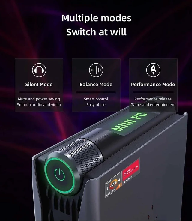 Alt view image 7 of 7 - KAMRUI Thin Client Mini PC AMD 8-Core Ryzen 7 5800U Radeon Graphics 32GB DDR4 RAM 1TB NVMe SSD WiFi AX BT HDMI DP USB-C w/DP RJ-45 RGB Control 3 Adjustable Mode Windows 10 Pro, silver, AMR5-5800U