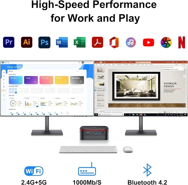 Alt view image 6 of 6 - Blackview MP60 Mini PC 16GB DDR4 RAM 512GB M.2 SSD, with Processor Intel N5095, VESA/Home/Business Mini Desktop, 4K HD Dual HDMI Gigabit Ethernet