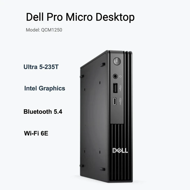 Alt view image 2 of 7 - Dell Pro Micro QCM1250 Mini Desktop, Intel Core Ultra 5-235T, 16GB / 512GB