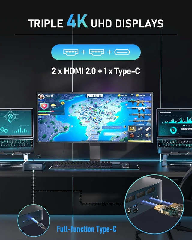 Alt view image 4 of 7 - Getorli Mini PC Ryzen 5 3500U 16GB RAM 512GB SSD 4K Triple Display Micro PC