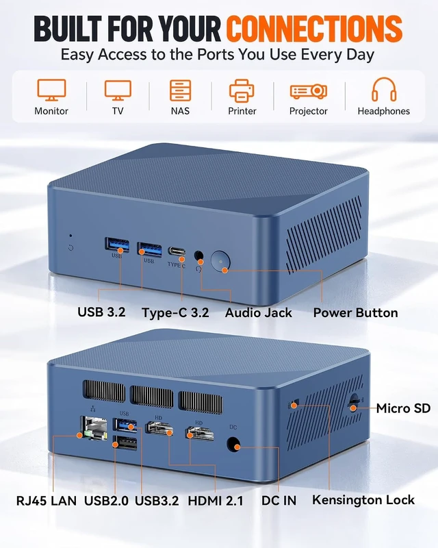 Alt view image 7 of 7 - Glorlin Mini PC, Ryzen 5 3501U, 8GB RAM 256GB NVMe SSD Mini Computers