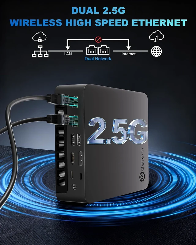 Alt view image 5 of 7 - Getorli Mini PC Ryzen 7 PRO 8845HS,16G DDR5 1TB SSD Dual LAN Mini Computers