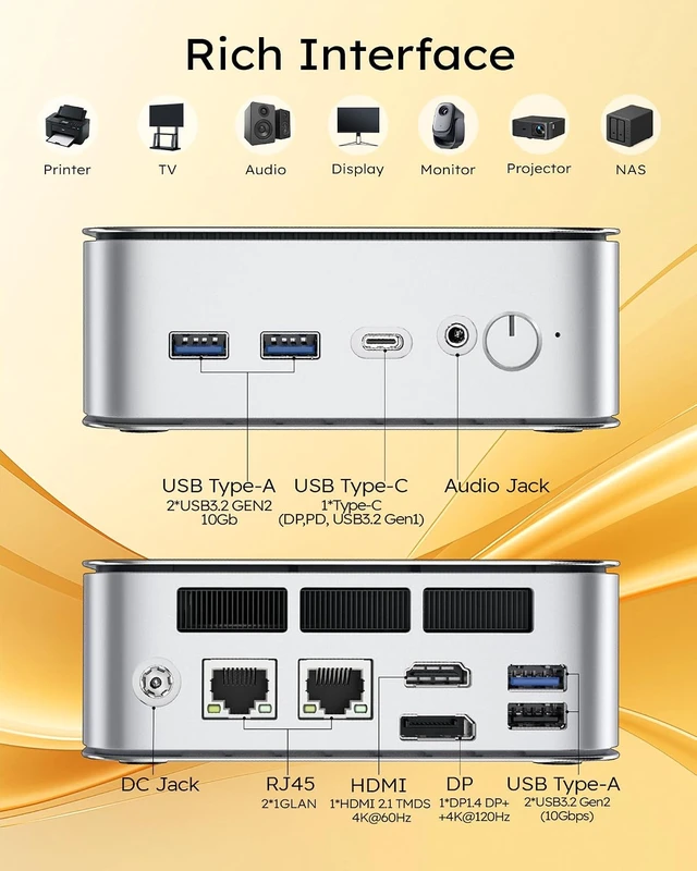 Alt view image 5 of 7 - Glorlin AT103 Mini PC Intel Core 3 100U 16GB DDR4 512GB SSD HDMI DP USB 3.2