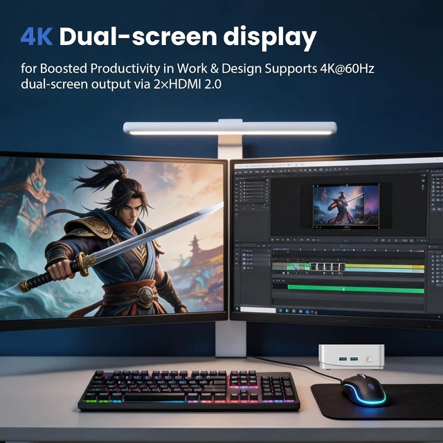 Alt view image 5 of 6 - Mini PC Ryzen 3 3200U (Up to 3.5GHz), 8GB RAM 256GB M.2 SSD,4K Dual Display with 2×HDMI, WiFi 6/BT5.2,1000M RJ45,Compact Mini Desktop for Office/Home