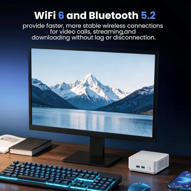 Alt view image 6 of 6 - Mini PC Ryzen 3 3200U (Up to 3.5GHz), 8GB RAM 256GB M.2 SSD,4K Dual Display with 2×HDMI, WiFi 6/BT5.2,1000M RJ45,Compact Mini Desktop for Office/Home