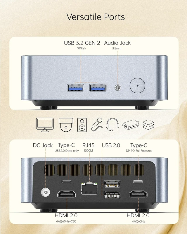 Alt view image 6 of 7 - Glorlin Mini PC AMD Ryzen 5 3500U CPU (Beats N95) 16GB DDR4 512GB NVMe SSD
